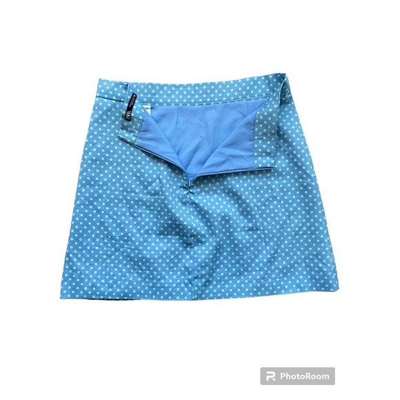 Zara Blue Green Polka Dot Spring Retro Mini Skirt Lined with Side Zip Size L - Picture 3 of 4